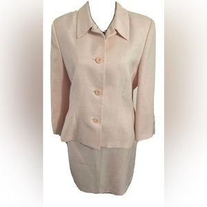 Le Suit Skirt Suit Long Sleeve Size 14 Blush Pink Woven Satin MOB Formal Wedding